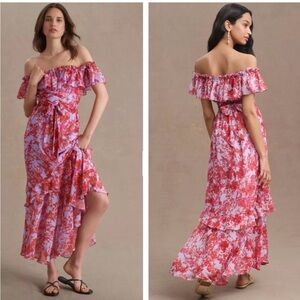 Sachin + Babi Riley Ruffled Off-Shoulder Chiffon Gown